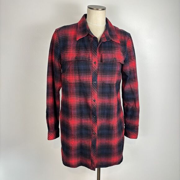 LL Bean Women's L Signature Chamois Tunic Buffalo Plaid Button Up Shirt Shacket - Picture 1 of 10